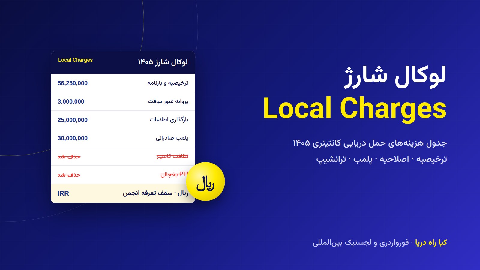 لوکال شارژ کانتینری ۱۴۰۵ چیست و شامل چه ردیف‌هایی است؟ (جدول هزینه‌های حمل دریایی کالاهای کانتینری انجمن کشتیرانی)